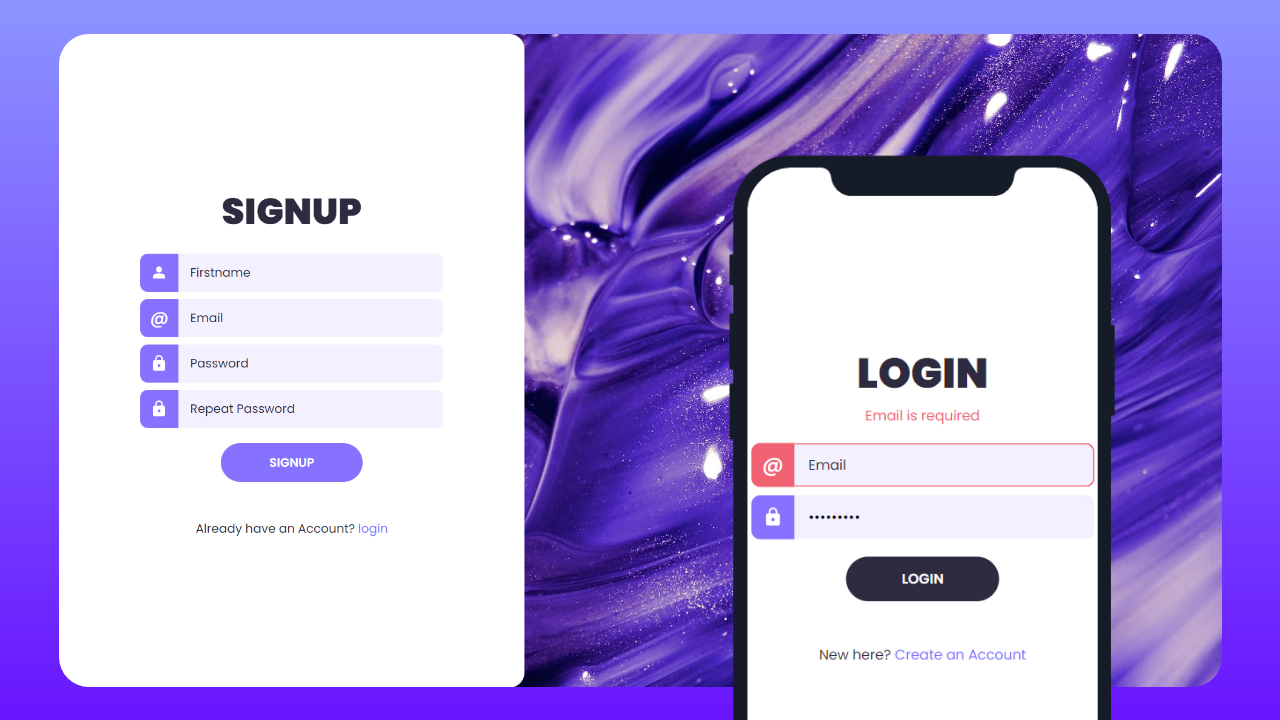 Login and Signup HTML, CSS, JavaScript (validation)